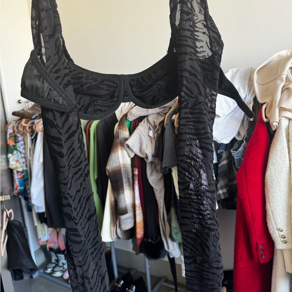 Black Sheer Animal Print Bodysuit